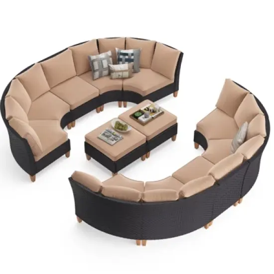 DSVIMOY 8-Piece Patio Sofa Set with Ergonomic Backrest, Outdoor Furniture with Two Single Sofa, Beige, 30"*23.8"*30.7" image {3}