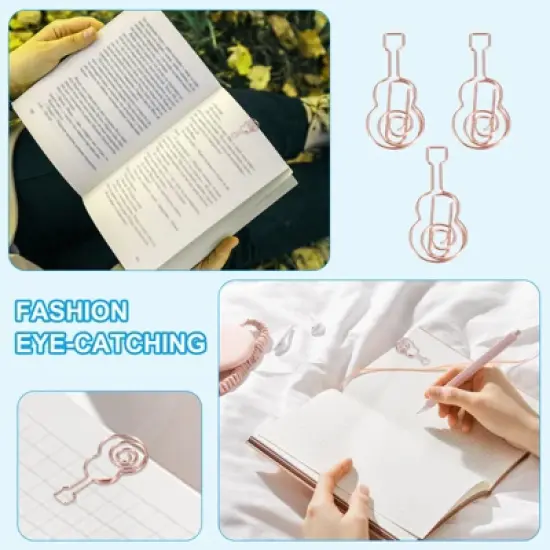Unique Bargains Metal Decorative Cute Guitar Shape Paper Clip Clamp for Home Office Supplies 60 Pcs image {2}