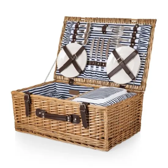 Picnic Time Belmont Striped Picnic Basket Blue/White image {8}