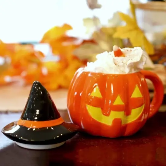 Mr. Halloween Lidded Jack-O-Lantern Mug with Spoon image {2}