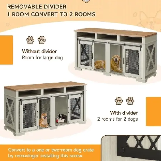 Dog Crate Furniture for 2 Large Medium Dogs 71" Dog Kennel with 3 Storage Compartments and Removable Divider,Double Dog Crates image {2}