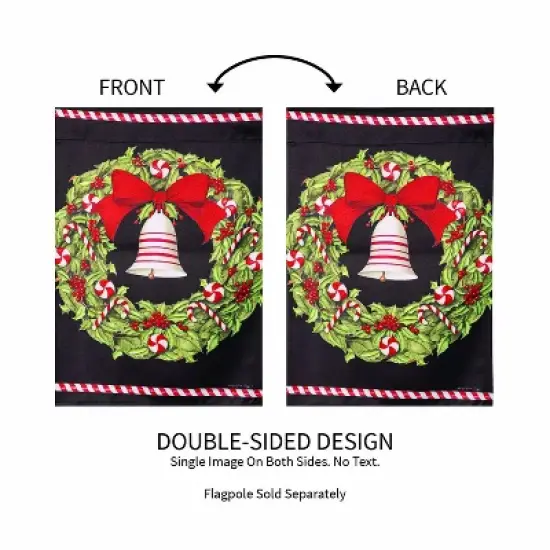 Evergreen Christmas Bell and Wreath Suede Garden Flag 12 x 18 Inches Indoor Outdoor Decor image {4}
