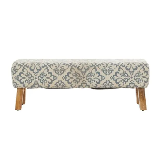 Bohemian Wood Upholstered Fabric Bench Large Cream - Olivia & May image {4}