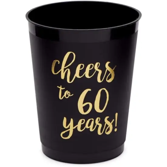 Sparkle and Bash 16 Pack 60th Birthday Party Decorations, Black Plastic Tumblers, Cheers to 60 Years Cups for Milestone, Anniversary (16 oz) image {3}
