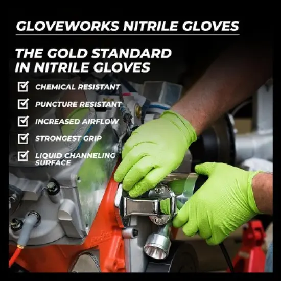 GLOVEWORKS Heavy-Duty Green Nitrile Gloves with Raised Diamond Texture- Industrial Grade - Great for Auto Repair, Mechanics, Janitorial, Food Service image {4}