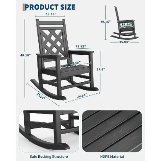 Outdoor Adirondack Rocking Chair, All Weather Fire Pit Chair,Outdoor Lounger Rocking Fire Pit Chair for Patio, Garden, Backyard, Lawn Deck image {7}