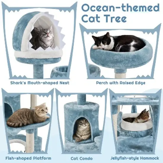 Yaheetech 61inch Multi-Level Ocean-themed Cat Tree, Blue image {3}