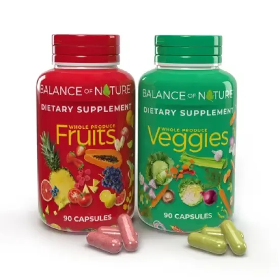 Balance of Nature Fruits & Veggies - Whole Fruit and Vegetable Ingredients for Women, Men, and Kids - 90 Fruit Capsules, 90 Veggie Capsules - 1 Set image {7}