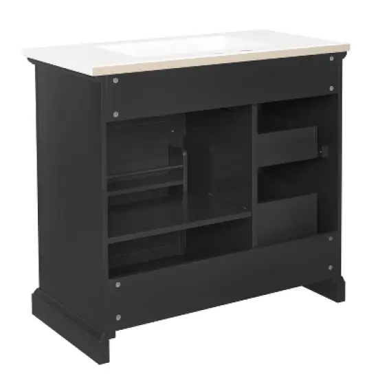 Whisen 36" Bathroom Vanity with Ceramic Sink Top, 4 Drawers & Soft-Close Door, Freestanding Cabinet with Metal Handles, 8" Faucet Holes image {8}