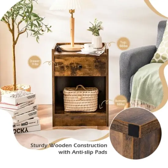 Costway Set of 2 Nightstand with Drawer Cabinet End Side Table Raised Top image {6}
