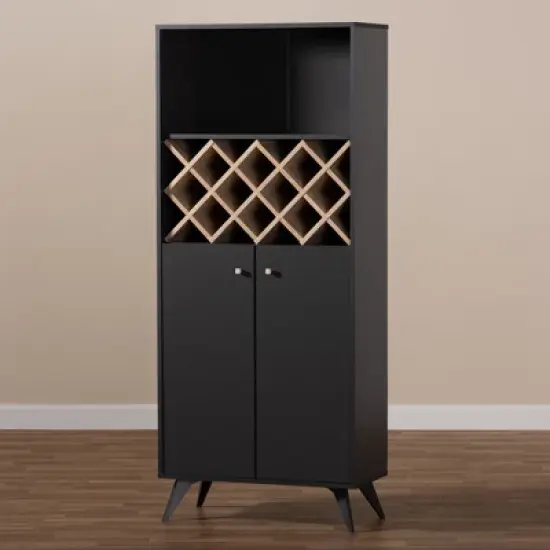 Serafino and Oak Finished Wood Wine Cabinet - Baxton Studio image {4}