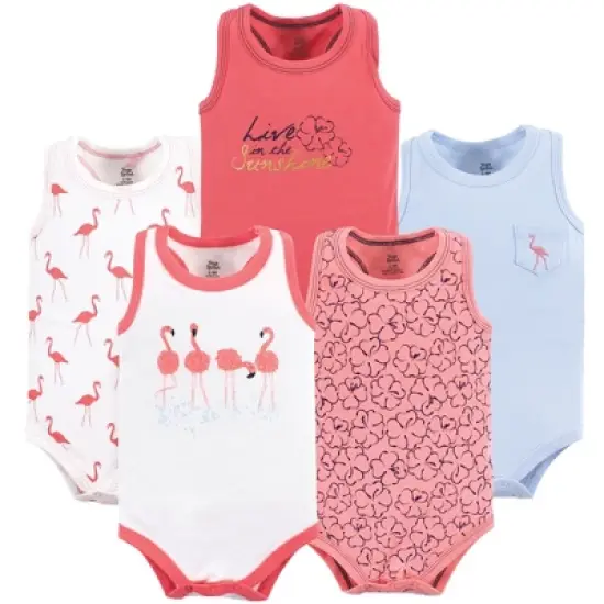 Yoga Sprout Baby Girl Cotton Bodysuits 5pk, Flamingo image {1}