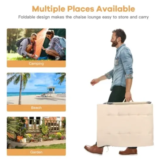 Costway 4-Fold Oversize Padded Folding Chaise Lounge Chair Reclining Chair image {8}