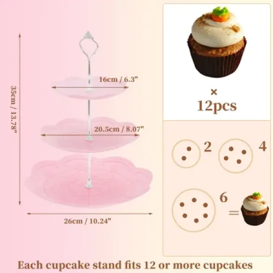 Unique Bargains 3 Tier Dessert Cupcake Stand Holder Round with Tiered Serving Tray for Donuts Fruits Pink Silver Tone image {1}
