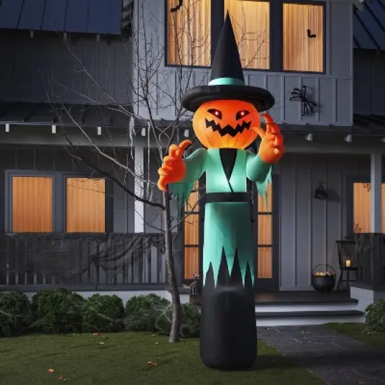 12' Inflatable Pumpkin Witch Halloween Decoration Gray/Orange - Hyde and EEK! Boutique&trade; image {1}
