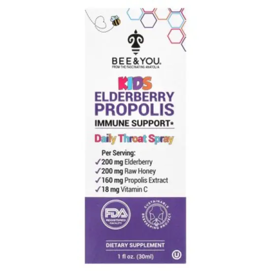 Bee & You Kids Elderberry Propolis Daily Throat Spray, 1 fl oz (30 ml) image {4}