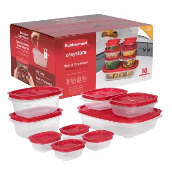 Rubbermaid 18pc Large Easy Store Rectangle Food Storage Container Set Red image {5}