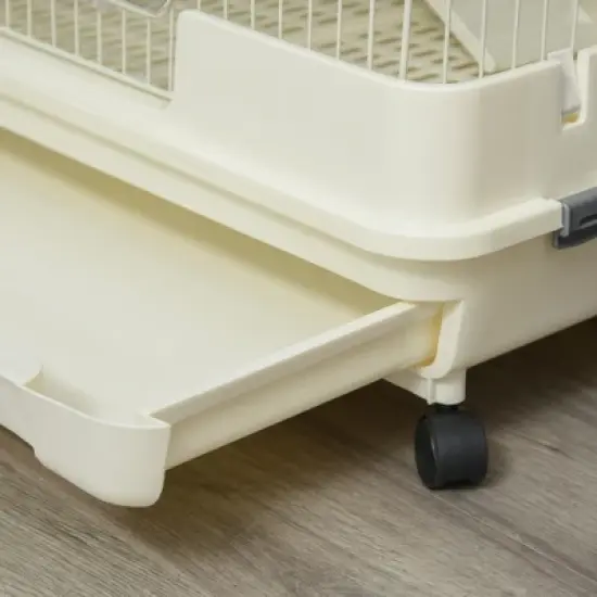 PawHut Small Animal Cage Rabbit Hutch with Universal Lockable Wheels, Slide-out Tray for Bunny, Chinchillas, Ferret image {9}
