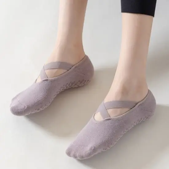 Anna-Kaci Women's 3-Pack Ballet Style Grip Socks with Crisscross Elastic and Non-Slip Soles for Barre Pilates Yoga image {3}