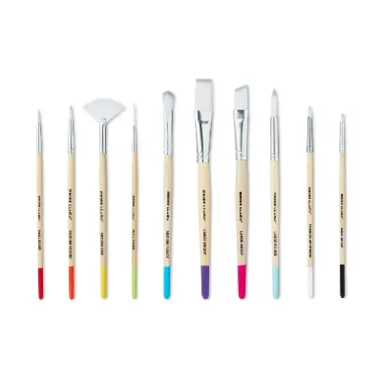 10pc Artist Paintbrush Set - Mondo Llama&trade;: Nylon & Wood, Watercolor, Oil, Tempera, Acrylic, Bright, Fan, Round, Angle image {1}