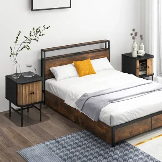 Tangkula Set of 2 Nightstand Compact Modern End Side Table with Sliding Doors image {2}