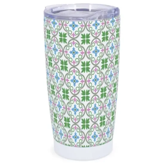 Elanze Designs Green & Pink Moroccan Tile Motif Wrap-Around Design 20 Ounce Stainless Steel On-The-Go Coffee Mug, Thermal Travel Tumbler with Leak image {5}