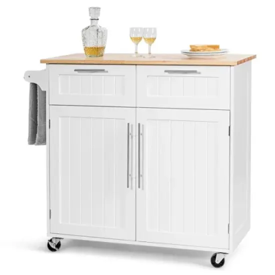 Costway Rolling Kitchen Cart Island Heavy Duty Storage Trolley Cabinet Utility White image {9}