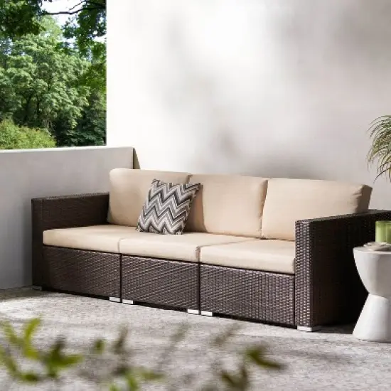 Christopher Knight Home Santa Rosa Outdoor Wicker 3 Seater Sectional Sofa with Cushions image {1}