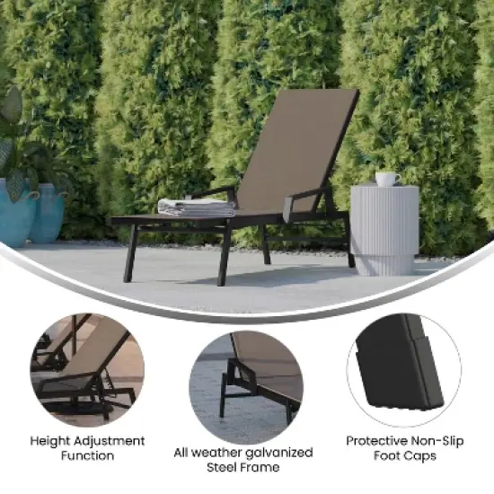 Emma and Oliver Textilene Adjustable 5 Position Patio Chaise Lounge with Armrests and Metal Frame image {5}
