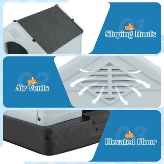 Costway Enduring Waterproof Plastic Dog House w/Sloping Roofs Indoor Outdoor Dog House Gray image {9}