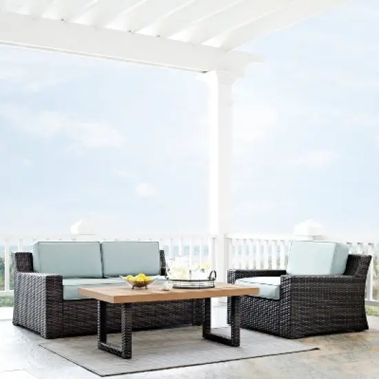 Beaufort 3pc Outdoor Wicker Conversation Set - Mist - Crosley image {1}