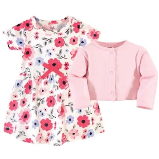 Touched by Nature Baby and Toddler Girl Organic Cotton Dress and Cardigan 2pc Set, Coral Garden image {1}