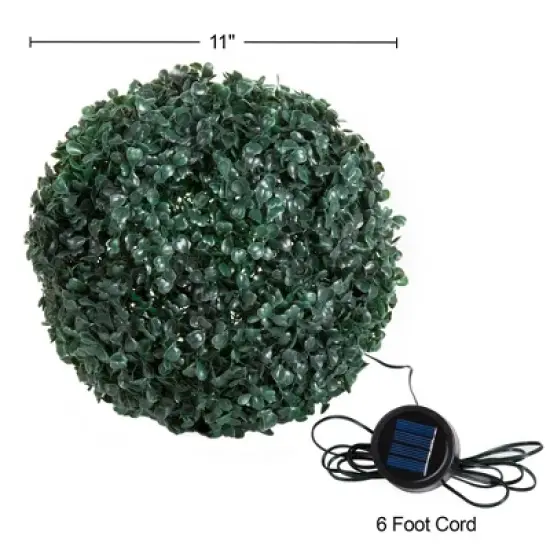Solar Powered LED Faux Topiary Ball Pair Set of 2 Pre-lit Artificial Boxwood Balls with Rechargeable Battery Outdoor Greenery Decor by Pure Garden image {1}