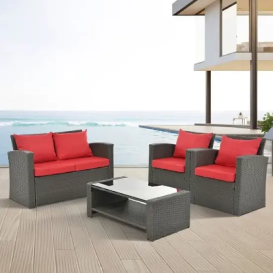 GlasFlength Patio Seating Sets, Combine Modern Design with Comfort, Elevate Your Patio Experience with Outdoor Lounge Sets, Red, 45.25"*25.75"*29.75" image {5}