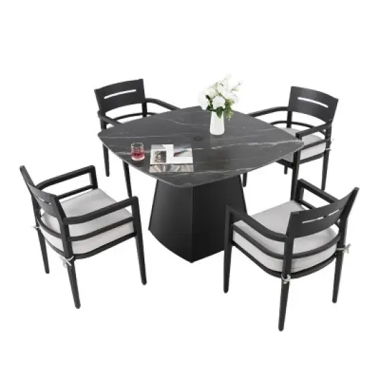 5-Piece Patio Dining Set with Sintered Stone Table and Aluminum Armchairs, Outdoor Furniture for Backyard, Deck or Garden - The Pop Home image {1}
