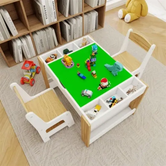 Children Game Table, Learning Table Compatible With Building Blocks, Children Activity Table With 2 In 1 Tabletop, Game Furniture For Playing Drawing image {3}