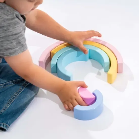 JumpOff Jo &ndash;Wooden Building Blocks - Montessori Rainbow Stacking Toys for Toddlers &ndash; Pastel Colors image {1}