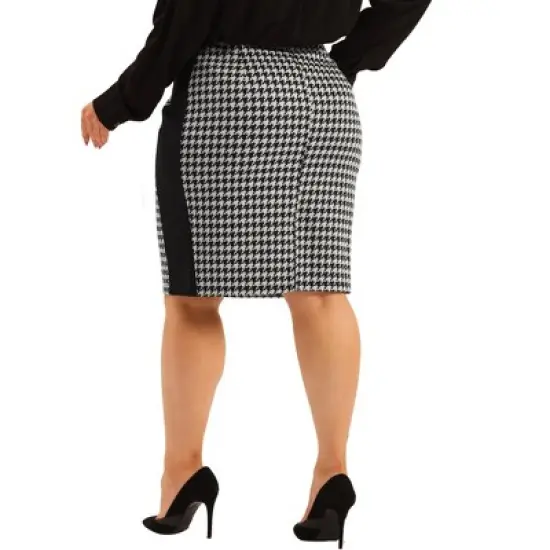 Agnes Orinda Women's Plus Size Work Houndstooth Pattern Slim Knee Pencil Skirt image {3}