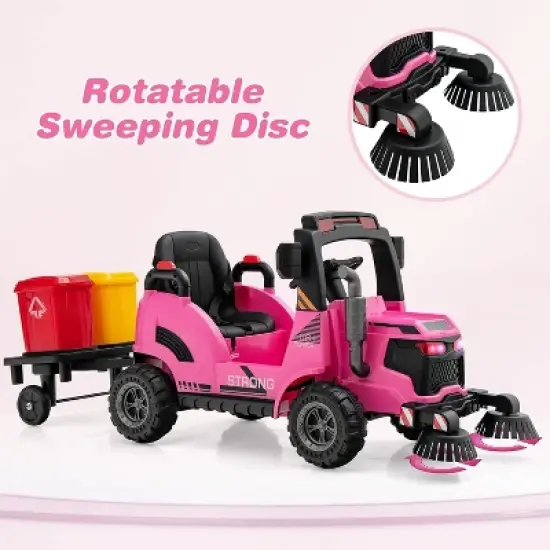 Costway Ride on Car 12V 2 in 1 Kids Street Sweeper Truck Electric Vehicle with Remote Control image {2}