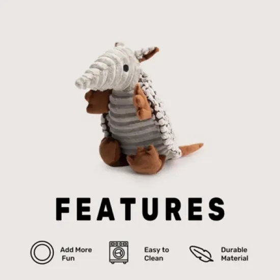 Itopfox Plush Dog Squeaky Toy Stuffed Armadillo Animal Pet Puppy Chew Toys for Small Medium Large All Breed Sizes Dogs, Gray image {2}