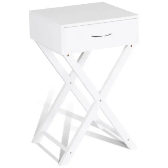 Costway Nightstand X-Shape Drawer Accent side End Table Modern Home Furniture White image {7}