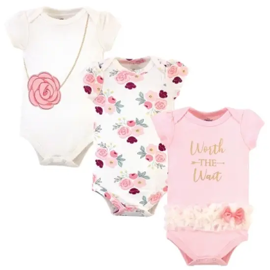 Little Treasure Baby Girl Cotton Bodysuits 3pk, Worth The Wait image {4}