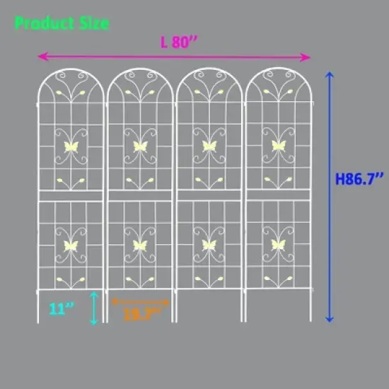 Lirago 4 Pack Metal Garden Trellis Rustproof Climbing Plant Support for Outdoor Flowers Vines Vegetables White Powder Coated 86.7"H x 19.7"W x 1"D image {5}