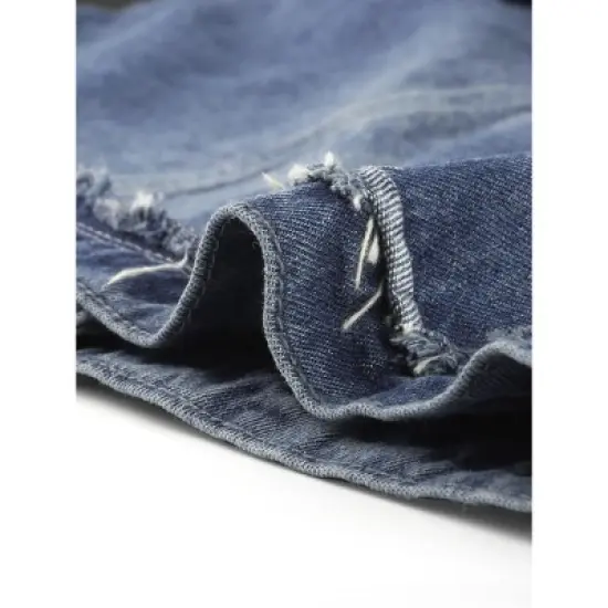 Agnes Orinda Women's Plus Size Button Down Frayed Chest Pockets Short Denim Jacket image {5}