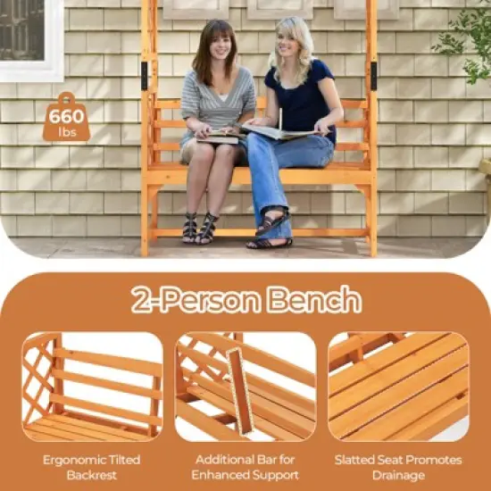 Tangkula Patio Arbor Garden Archway w/ Pergola Bench & Side Trellises for Climbing Plants Vines Grapes 2-Seat Wooden Outdoor Bench Backyard Decoration image {6}