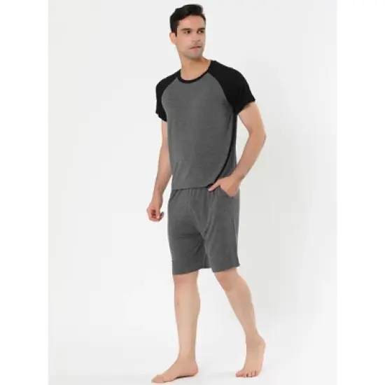 Lars Amadeus Mens Summer Solid Raglan Short Sleeve Shirt and Shorts Lounge Pajama Set image {3}