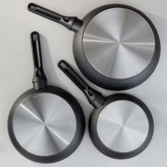 BergHOFF Helix 3Pc Nonstick Ceramic Frying Pan Set, Recycled Aluminum, Black image {5}