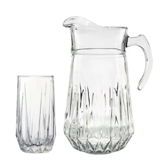 Slickblue Cristalline Glass Beverage Set &ndash; 75 oz Pitcher & 6 x 14 oz Tumblers, Diamond Cut Design, Dishwasher Safe image {4}