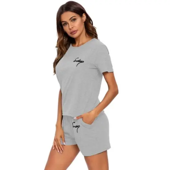 cheibear Womens Sleepwear Crew Neck Nightwear with Shorts Loungewear Pajama Set image {2}