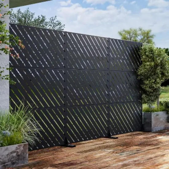 PexFix 72" x 47" Diagonally Parallel Metal Privacy Screen Freestanding Outdoor Divider Panel for Patio Deck Balcony Heavy Duty Base Weatherproof Black image {8}